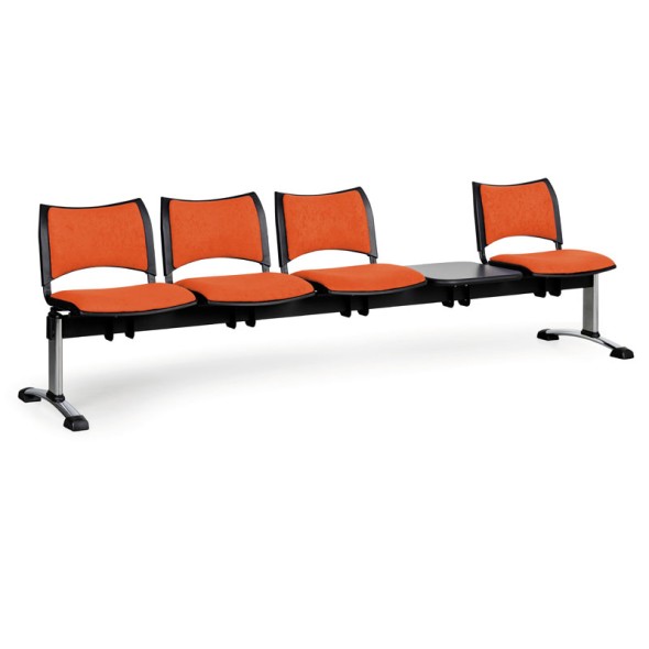 Čalouněné lavice do čekáren SMART, 4-sedák, se stolkem, oranžová, chromované nohy