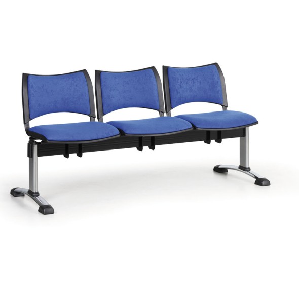 Čalouněná lavice do čekáren SMART, 3-sedák, modrá, chromované nohy