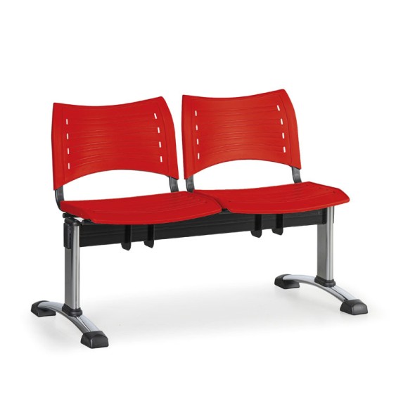 Plastová lavice do čekáren VISIO, 2-sedák, červená, chromované nohy