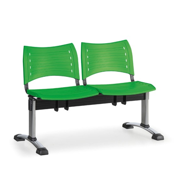 Plastová lavice do čekáren VISIO, 2-sedák, zelená, chromované nohy