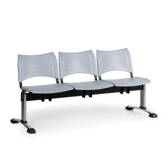 Plastová lavice do čekáren VISIO, 3-sedák, šedá, chromované nohy