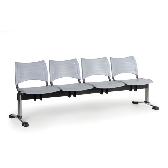Plastová lavice do čekáren VISIO, 4-sedák, šedá, chromované nohy