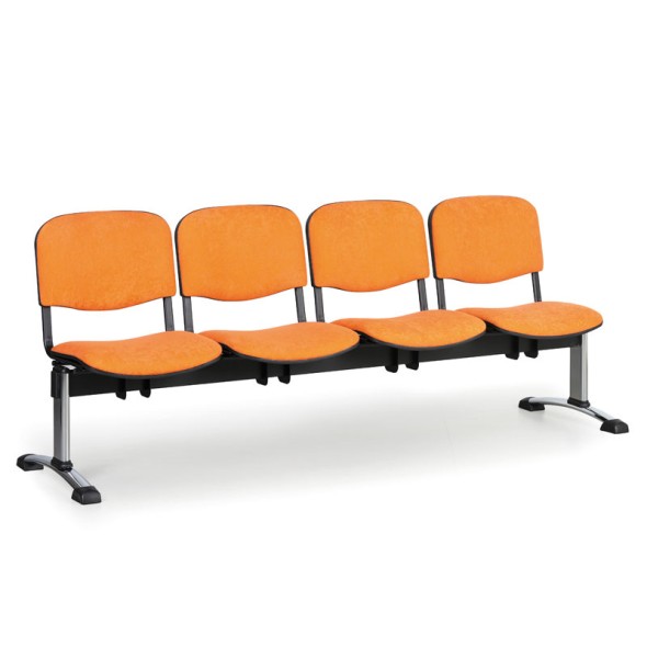 Čalouněná lavice do čekáren VIVA, 4-sedák, oranžová, chromované nohy
