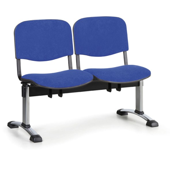 Čalouněná lavice do čekáren VIVA, 2-sedák, modrá, chromované nohy