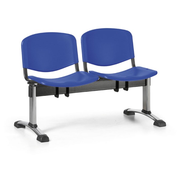 Plastová lavice do čekáren ISO, 2-sedák, modrá, chrom nohy