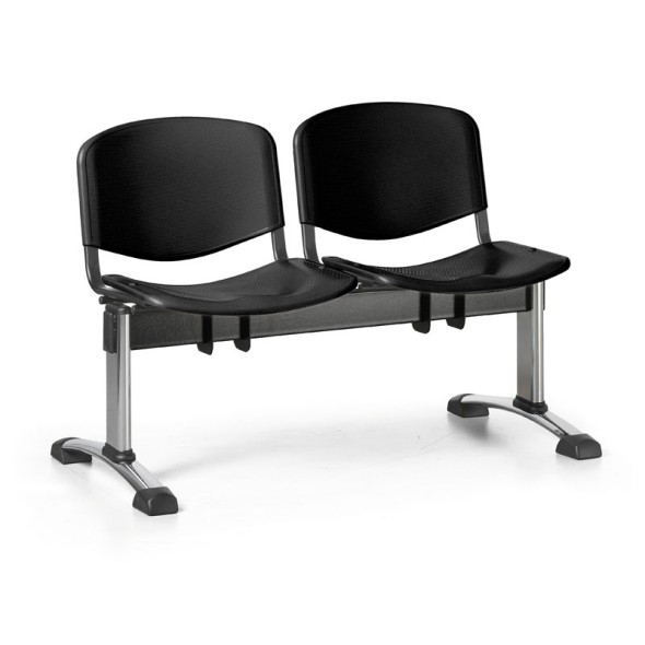 Plastová lavice do čekáren ISO, 2-sedák, černá, chrom nohy