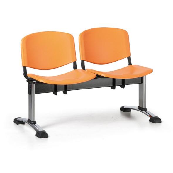 Plastová lavice do čekáren ISO, 2-sedák, oranžová, chrom nohy