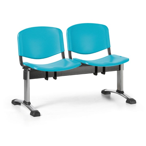 Plastová lavice do čekáren ISO, 2-sedák, zelená, chrom nohy