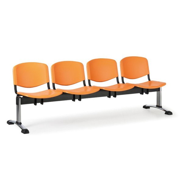 Plastová lavice do čekáren ISO, 4-sedák, oranžová, chrom nohy
