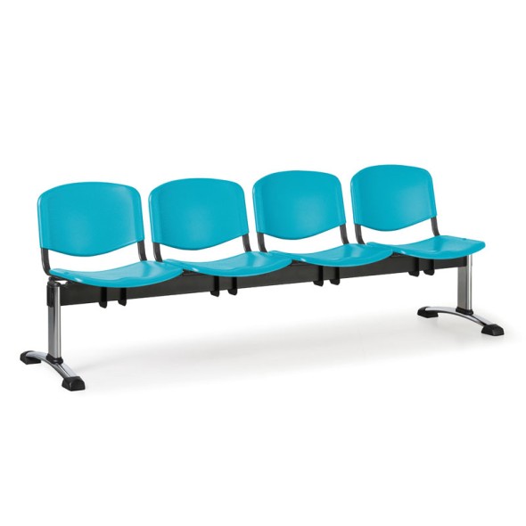 Plastová lavice do čekáren ISO, 4-sedák, zelená, chrom nohy
