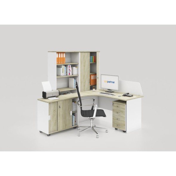 Sestava kancelářského nábytku MIRELLI A+, typ C, bílá / dub sonoma