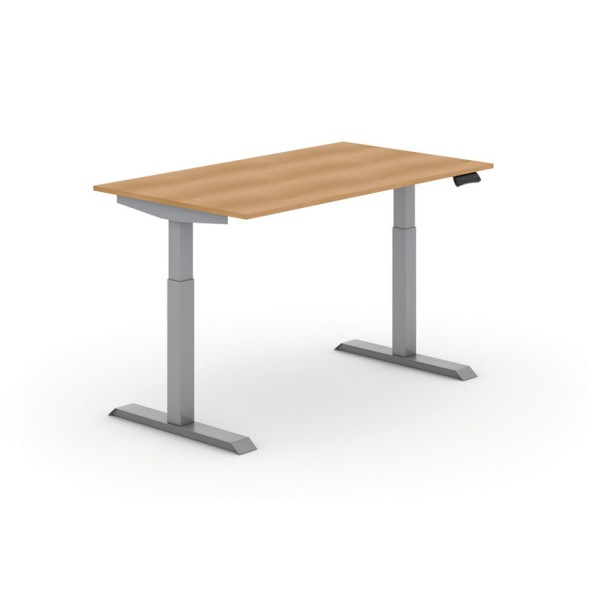 Výškově nastavitelný stůl PRIMO ADAPT, elektrický, 1400x800x735-1235 mm, buk, šedá podnož