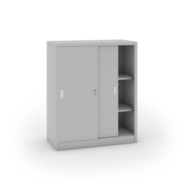 Kovová skříň s posuvnými dveřmi, 1200 x 1000 x 450 mm, světle šedá