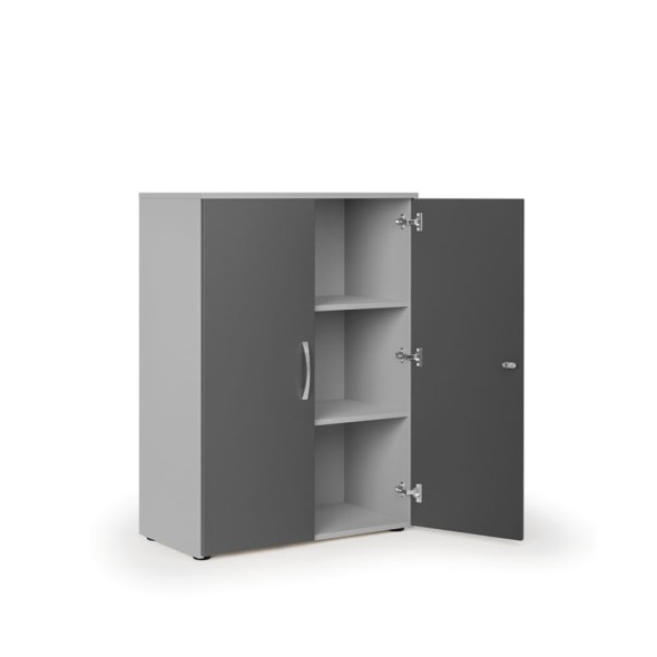 Kancelářská skříň s dveřmi KOMBI, 2 police, 1129x800x400 mm, šedá / grafit