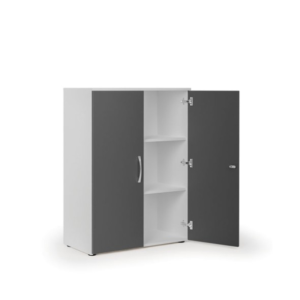 Kancelářská skříň s dveřmi KOMBI, 2 police, 1129x800x400 mm, bílá / grafitová