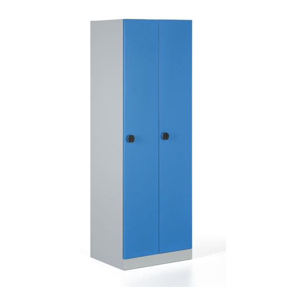 Kovová šatní skříňka, demontovaná, modré dveře, kódový zámek