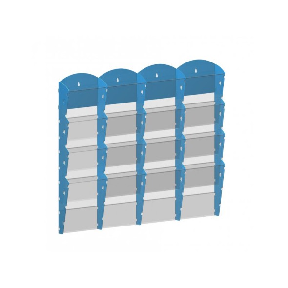 Nástěnný plastový zásobník na prospekty - 4 x 4 A5, modrý