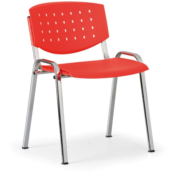 Jednací židle TONY, červená, konstrukce chromovaná