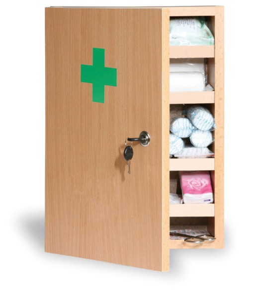 Dřevěná nástěnná lékárnička, 43x30x14 cm, buk, bez náplně