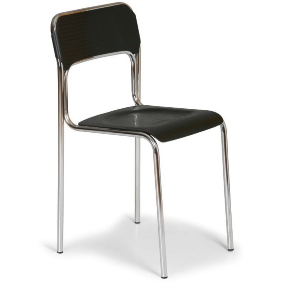 Plastová jídelní židle ASKA, černá, chromované nohy