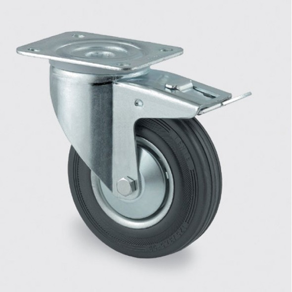 Transportní kolečko s krytem 100 mm, otočné s brzdou, černá guma