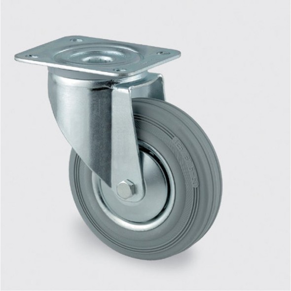 Transportní kolečko s krytem 160 mm, otočné, šedá guma