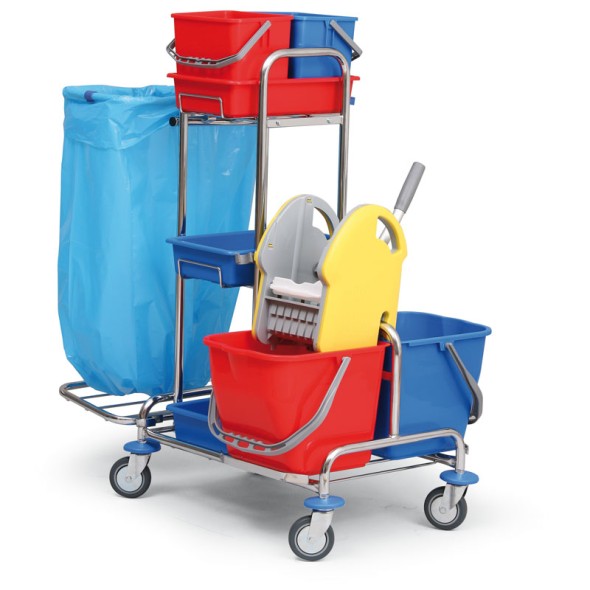 Profesionální úklidový vozík dvojkbelíkový pro kompletní úklid, 68 x 103 x 114 cm