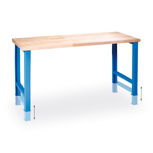 Výškově nastavitelný pracovní stůl do dílny GÜDE Variant, buková spárovka, 1200 x 800 x 850 - 1050 mm, modrá