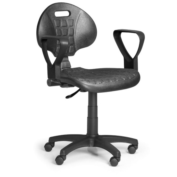Pracovní židlle na kolečkách PUR s područkami, permanentní kontakt, pro měkké podlahy