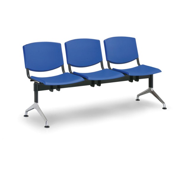 Plastová lavice do čekáren SMILE, 3-sedák, modrá