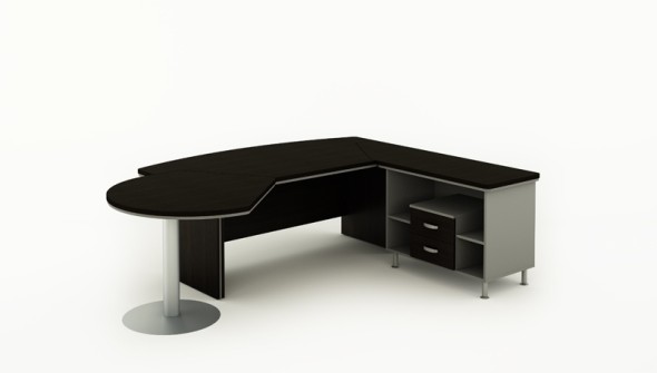 Rohový kancelářský pracovní stůl BERN PLUS s úložným prostorem a přístavbou, 2000 x 2050 mm, levý, wenge