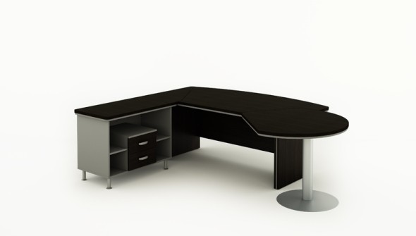 Rohový kancelářský pracovní stůl BERN PLUS s úložným prostorem a přístavbou, 2000 x 2050 mm, pravý, wenge