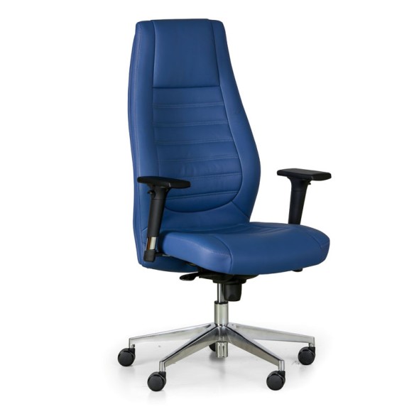 Fotel biurowy CHARTER, prawdziwa skóra, niebieski