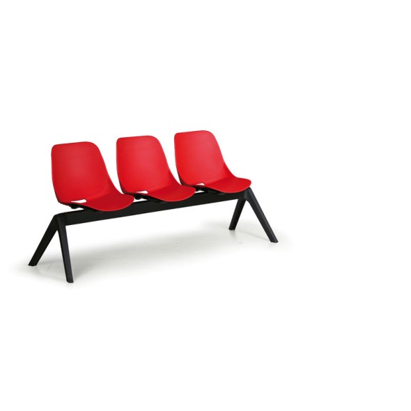 Plastikowa ławka do poczekalni MONOSHELL, 3-miejscowa, czerwona
