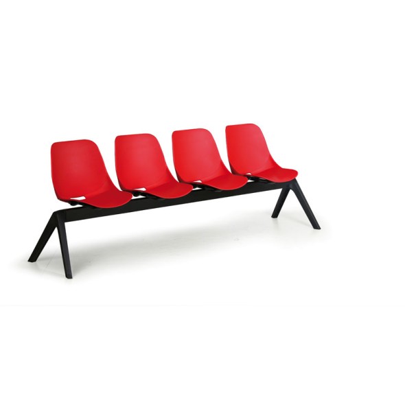 Plastikowa ławka do poczekalni MONOSHELL, 4-miejscowa, czerwona