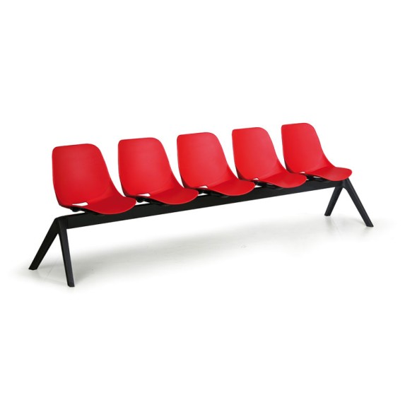 Plastikowa ławka do poczekalni MONOSHELL, 5-miejscowa, czerwona