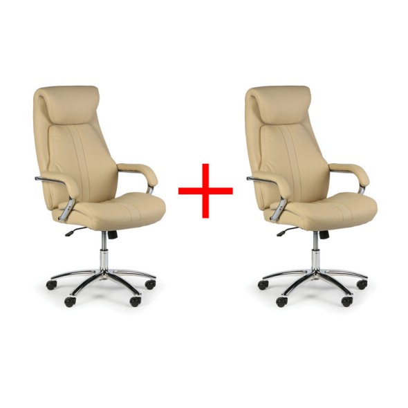 Skórzany fotel biurowy NEXUS, 1+1 GRATIS, beżowy