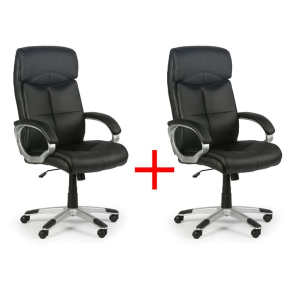 Skórzany fotel biurowy FOSTER, czarny, 1+1 GRATIS