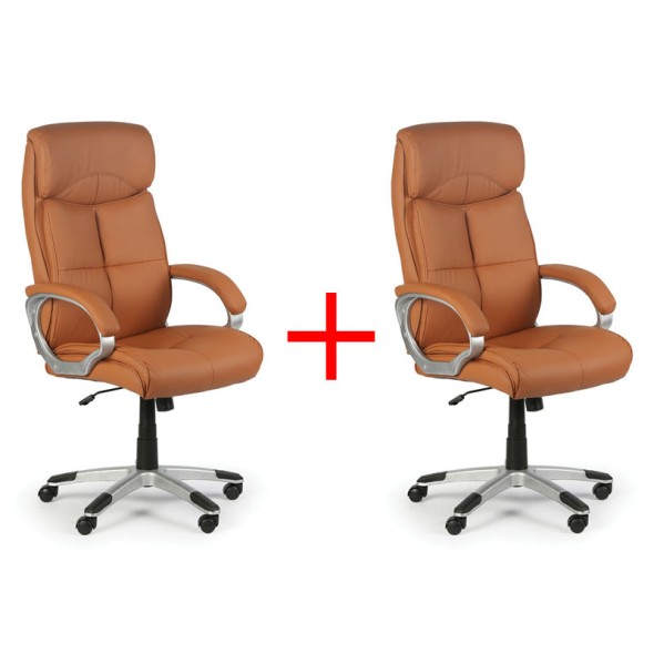 Skórzany fotel biurowy FOSTER, jasnobrązowy, 1+1 GRATIS
