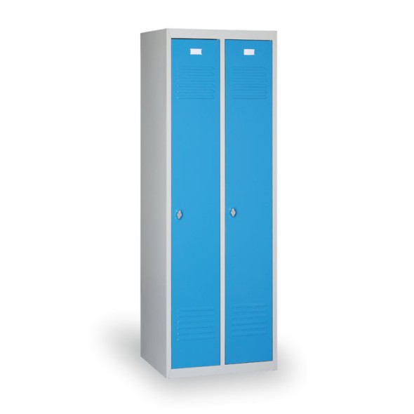 Metalowa szafka ubraniowa Ekonomik, niebieskie drzwi, zamek cylindryczny