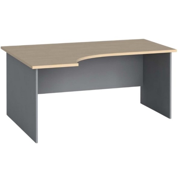 Stół biurowy ergonomiczny PRIMO FLEXI, 160x120 cm, brzoza, szary / brzoza