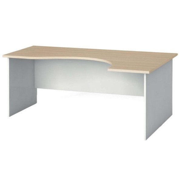 Narożny stół biurowy PRIMO FLEXI, zaokrąglony 180 x 120 cm, biały/dąb naturalny, prawy