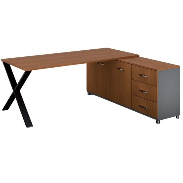 Biurowy stół roboczy PRIMO PROTEST z szafką po prawej, blat 1800 x 800 mm, szary / czereśnia