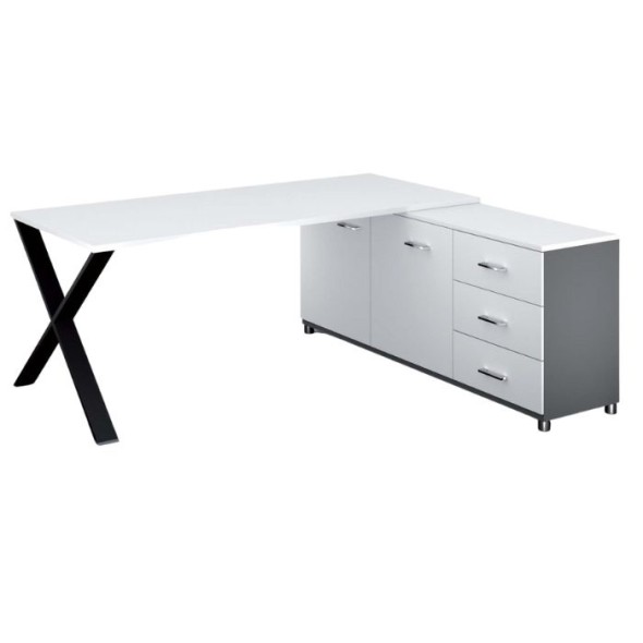 Biurowy stół roboczy PRIMO PROTEST z szafką po prawej, blat 1800 x 800 mm, wzór biały
