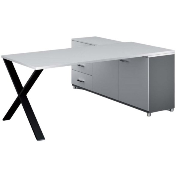 Biurowy stół roboczy PRIMO PROTEST z szafką po lewej, blat 1800 x 800 mm, wzór biały