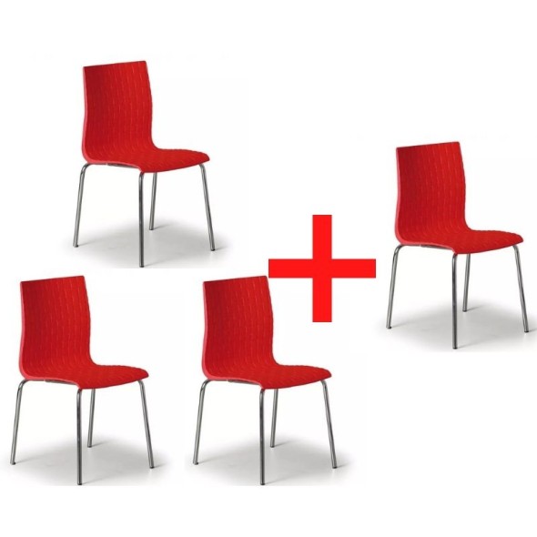Krzesło plastikowe MEZZO 3+1 GRATIS, czerwone