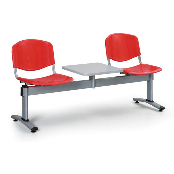 Ławka do poczekalni plastikowa VERONA - 2 siedziska + stołek, cezrwony