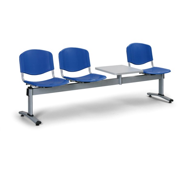 Ławka do poczekalni plastikowa VERONA - 3 siedziska + stołek, niebieski
