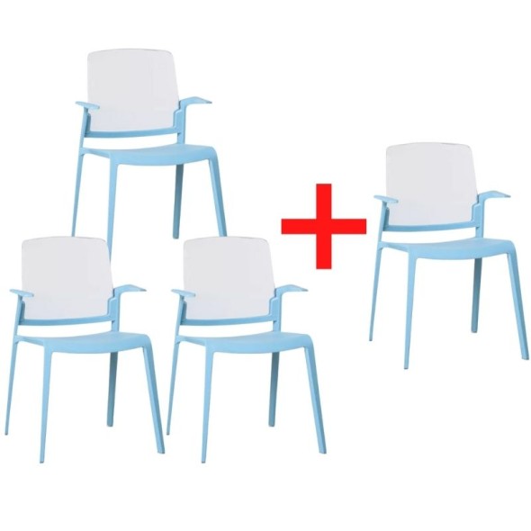 Plastikowe krzesła GEORGE, 3+1 GRATIS, niebieski