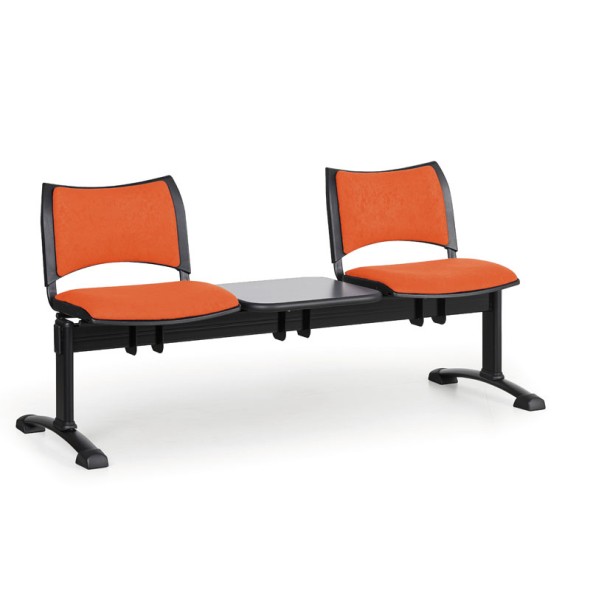 Ławka do poczekalni tapicerowana SMART, 2 siedzenia + stołek, czarne nogi